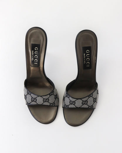 Vintage Gucci Gray GG Monogram Canvas Mule Heels / 37.5 (US 7.5)