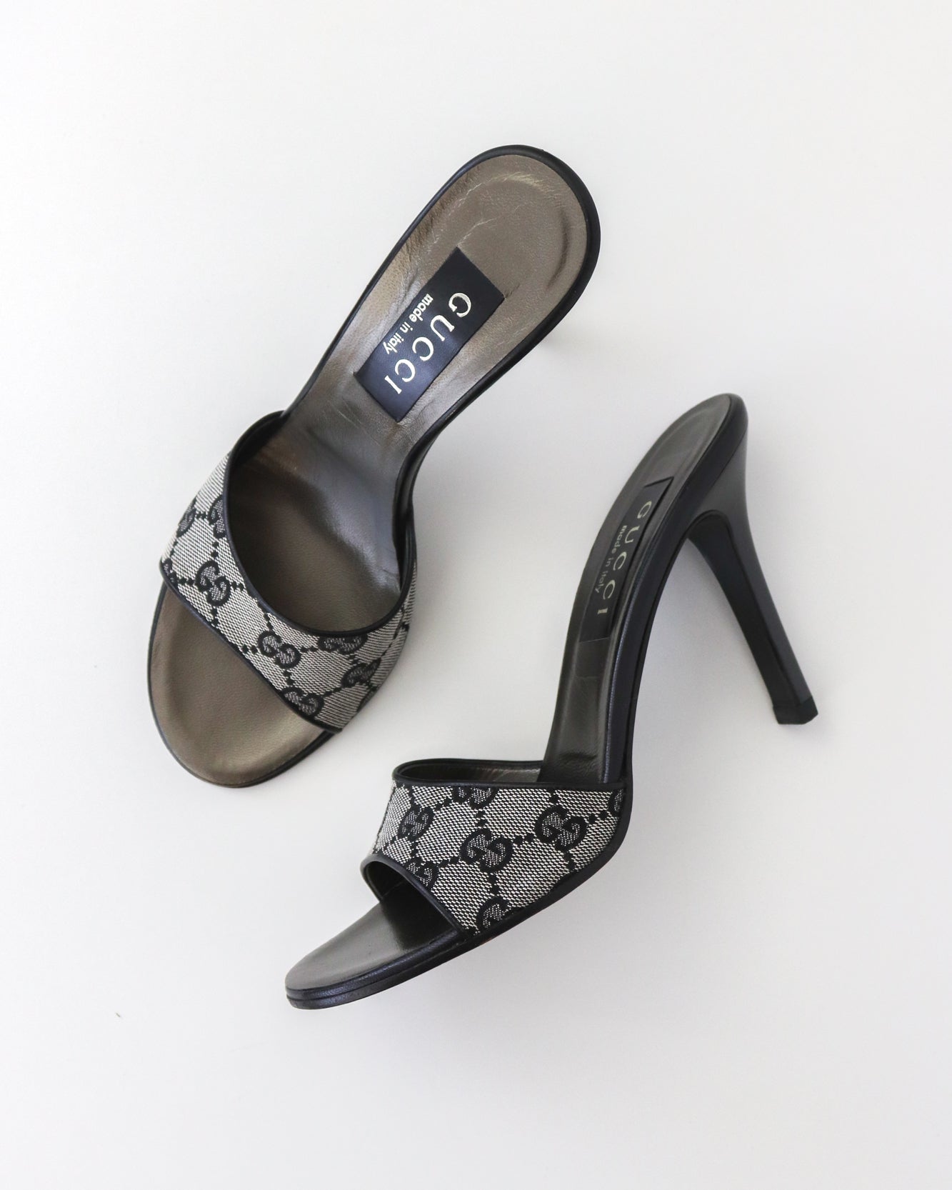 Vintage Gucci Gray GG Monogram Canvas Mule Heels / 37.5 (US 7.5)