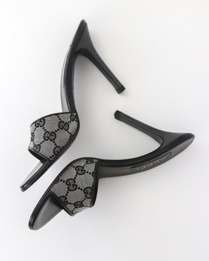 Vintage Gucci Gray GG Monogram Canvas Mule Heels / 37.5 (US 7.5)