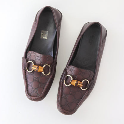 Vintage Gucci Guccissima Monogram Leather Loafers Moccasin Bamboo Horsebit Detail  / 40 (US 10)