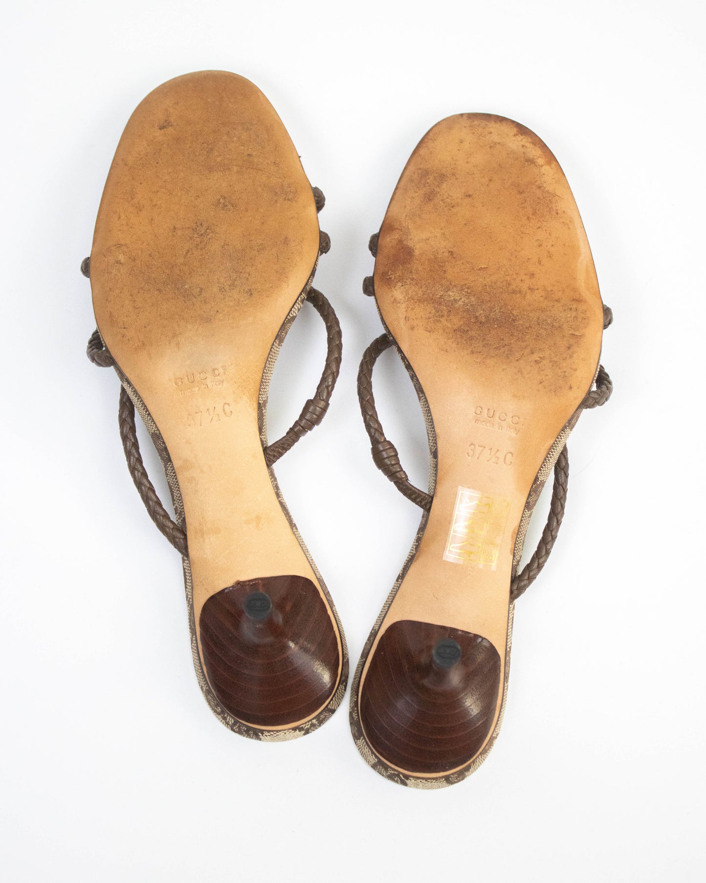 Vintage Gucci Monogram Canvas Braided Leather Mule Heels / 37.5 (US 7.5)