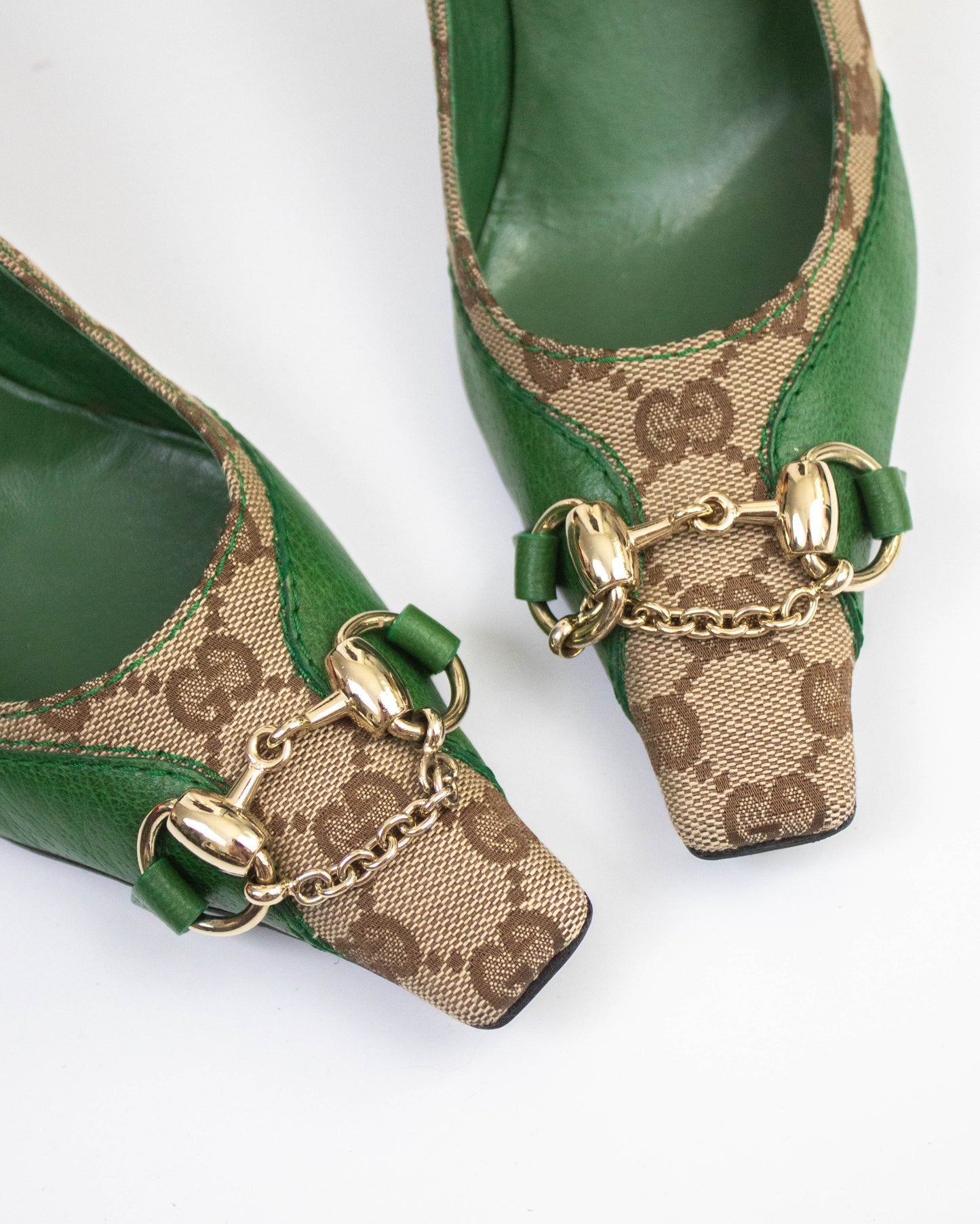 Vintage Gucci Monogram Canvas Pumps Chain Detail / 36.5 (US 6.5)