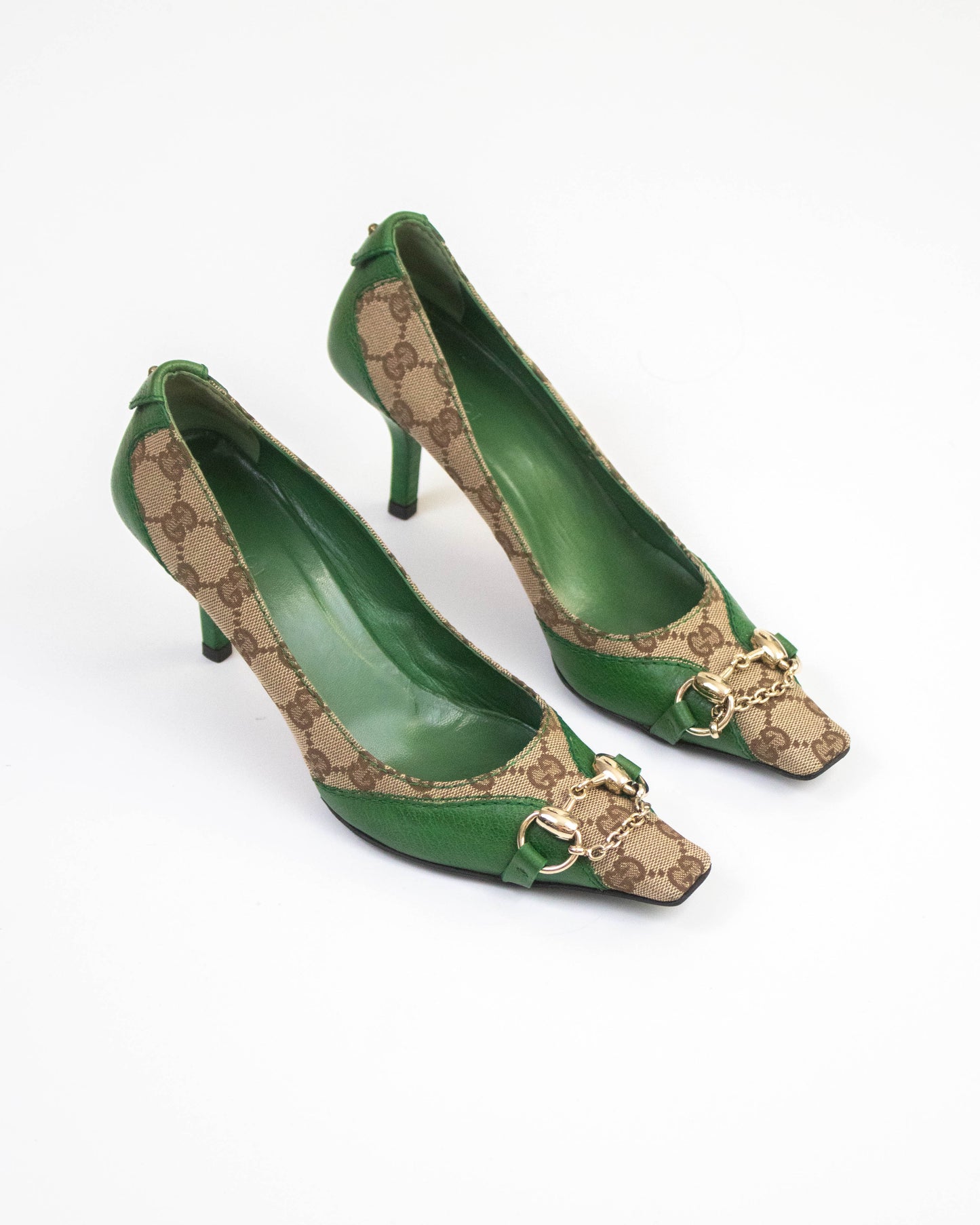 Vintage Gucci Monogram Canvas Pumps Chain Detail / 36.5 (US 6.5)