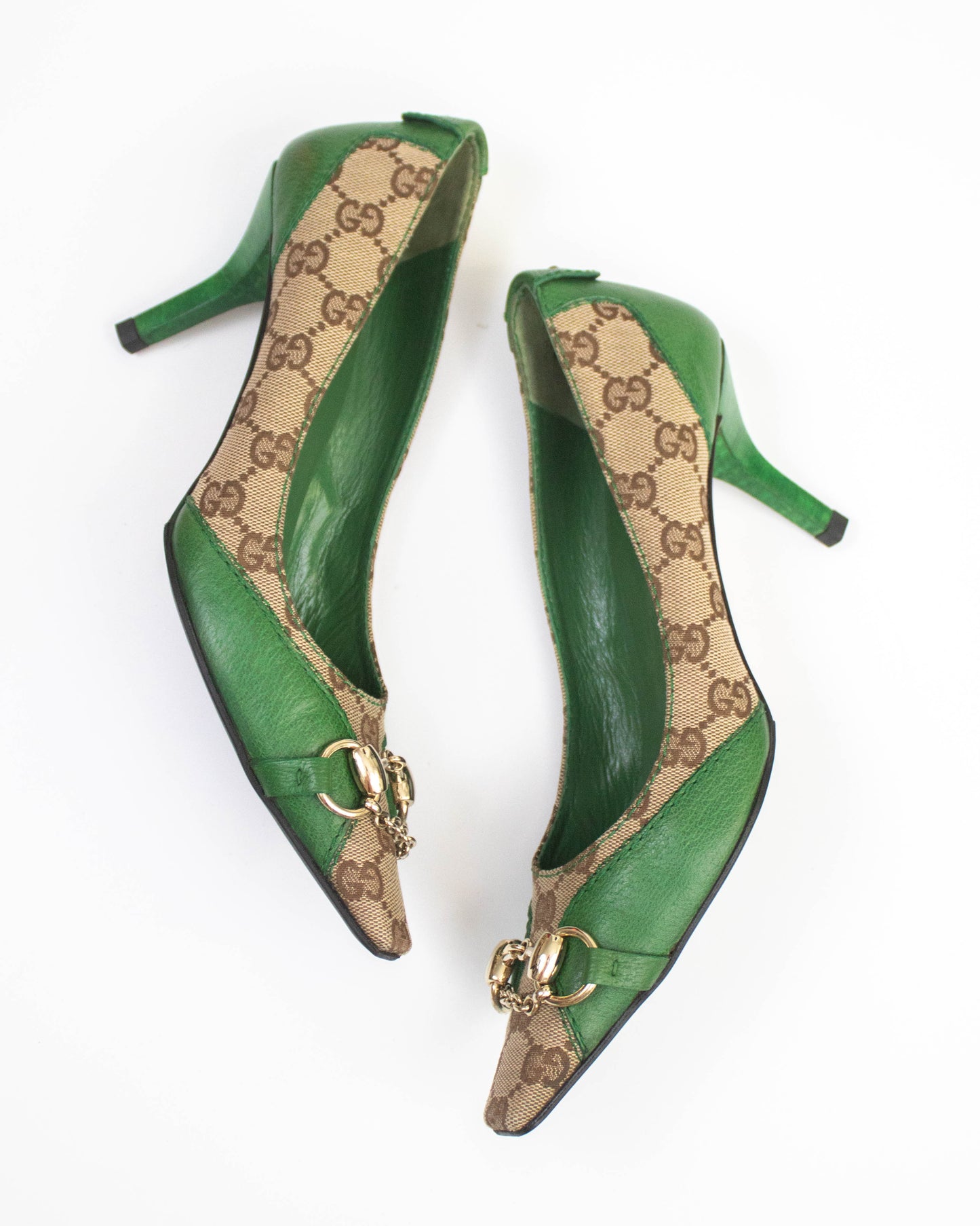 Vintage Gucci Monogram Canvas Pumps Chain Detail / 36.5 (US 6.5)