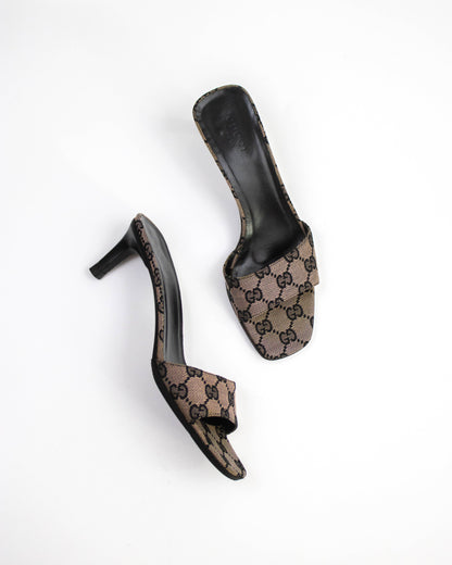Vintage Gucci Monogram Canvas Square Toe Mule Heels / 36 (US 6)