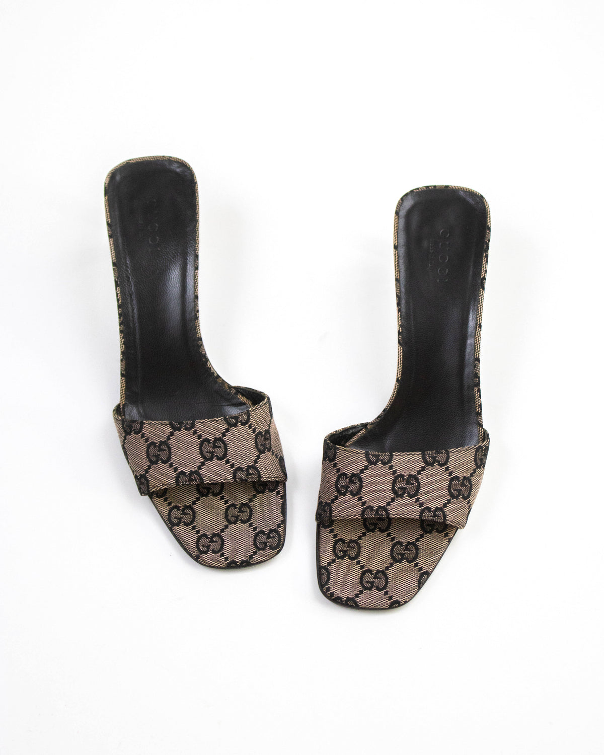 Vintage Gucci Monogram Canvas Square Toe Mule Heels / 36 (US 6)