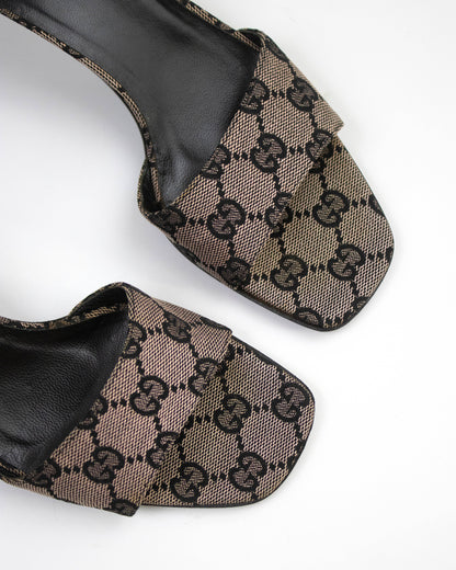 Vintage Gucci Monogram Canvas Square Toe Mule Heels / 36 (US 6)