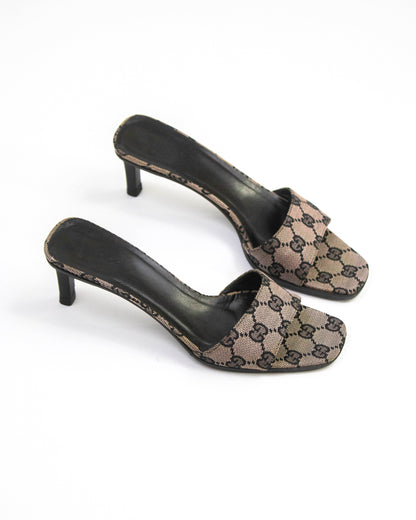 Vintage Gucci Monogram Canvas Square Toe Mule Heels / 36 (US 6)