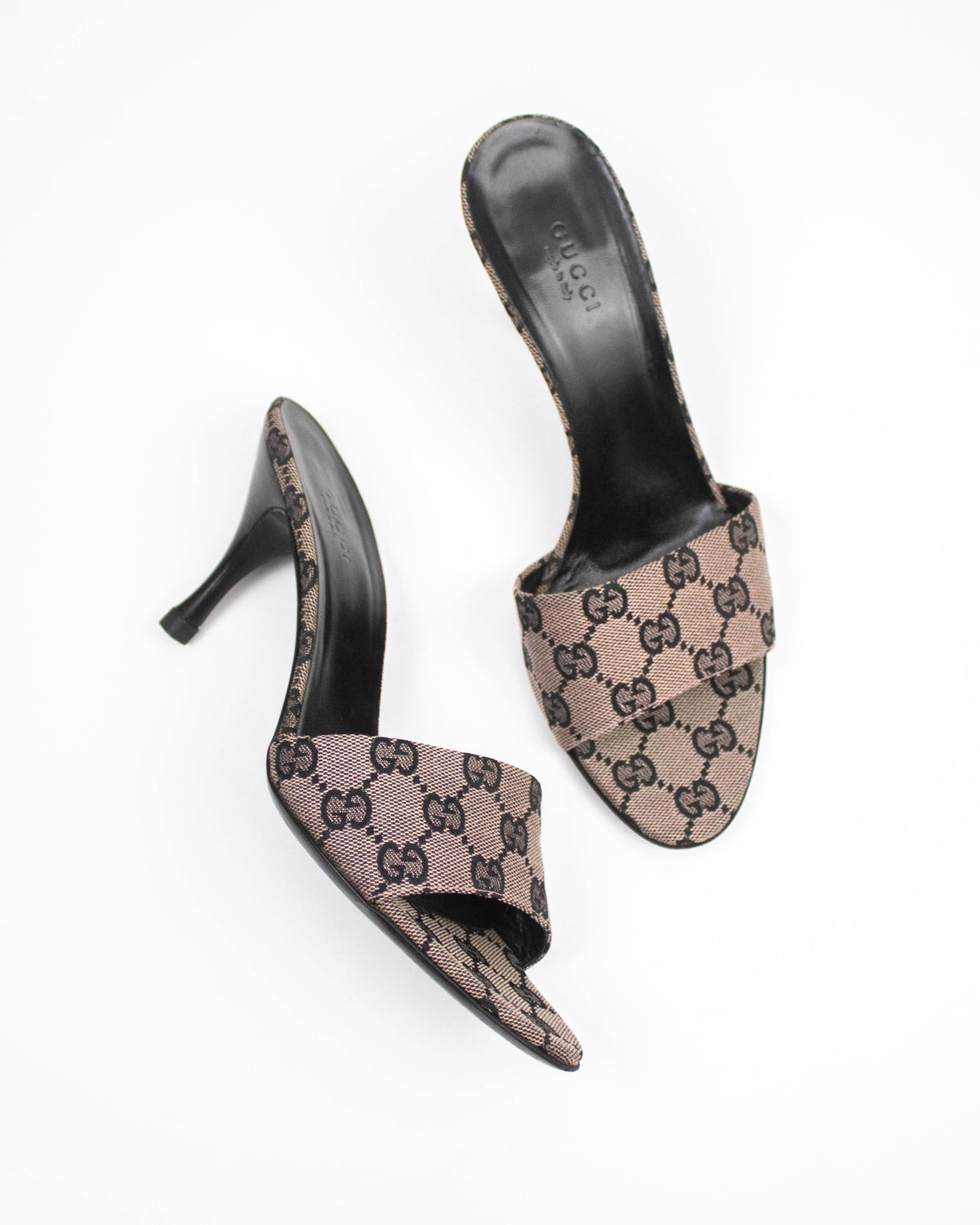 Vintage Gucci Pale Pink Monogram Canvas Mule Heels / 37.5 (US 7.5)