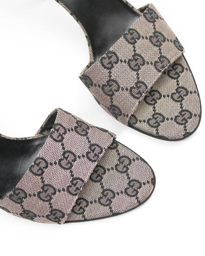 Vintage Gucci Pale Pink Monogram Canvas Mule Heels / 37.5 (US 7.5)