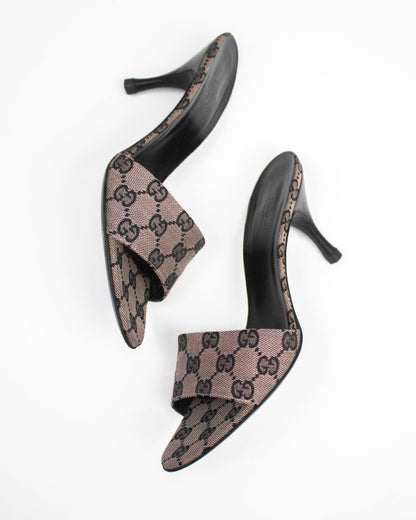 Vintage Gucci Pale Pink Monogram Canvas Mule Heels / 37.5 (US 7.5)
