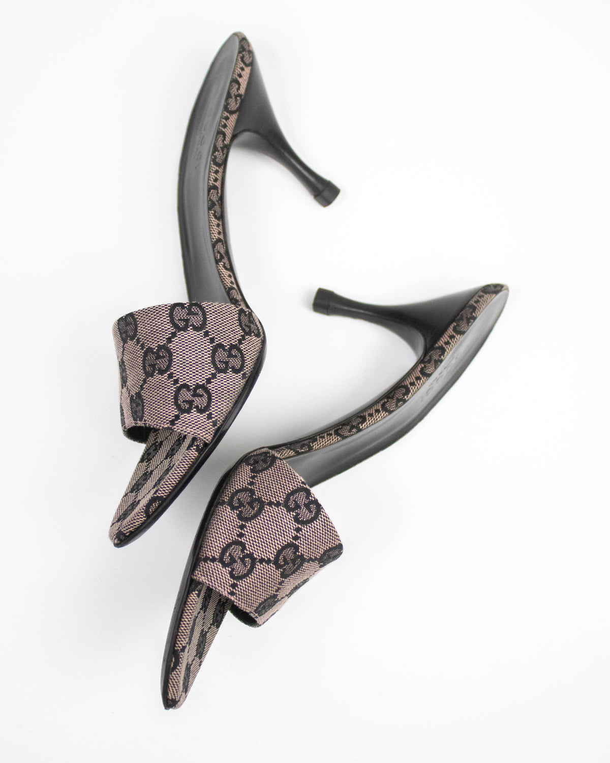 Vintage Gucci Pale Pink Monogram Canvas Mule Heels / 37.5 (US 7.5)