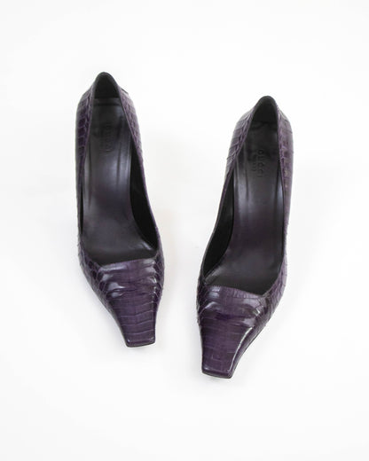 Vintage Gucci Purple Snakeskin Pattern Pumps G Letter Detail / 39.5 (US 9.5)