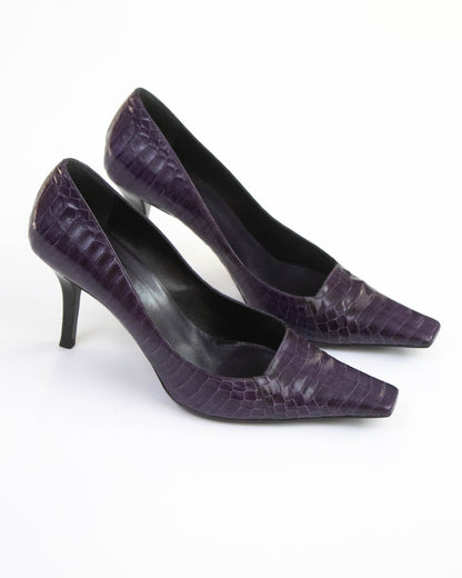 Vintage Gucci Purple Snakeskin Pattern Pumps G Letter Detail / 39.5 (US 9.5)