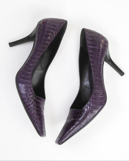 Vintage Gucci Purple Snakeskin Pattern Pumps G Letter Detail / 39.5 (US 9.5)
