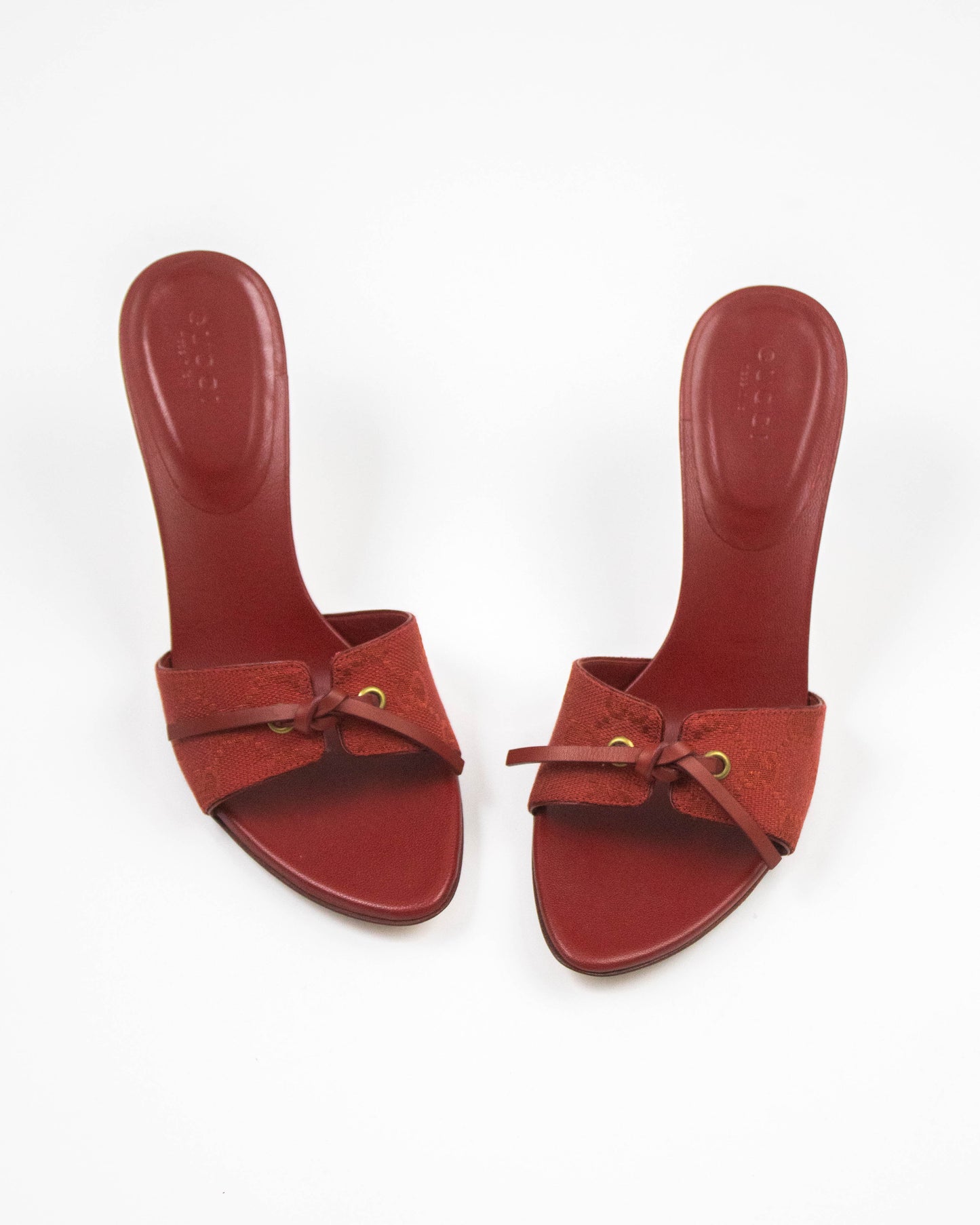 Vintage Gucci Red Monogram Canvas Mules Bow Detail / 36 (US 6)