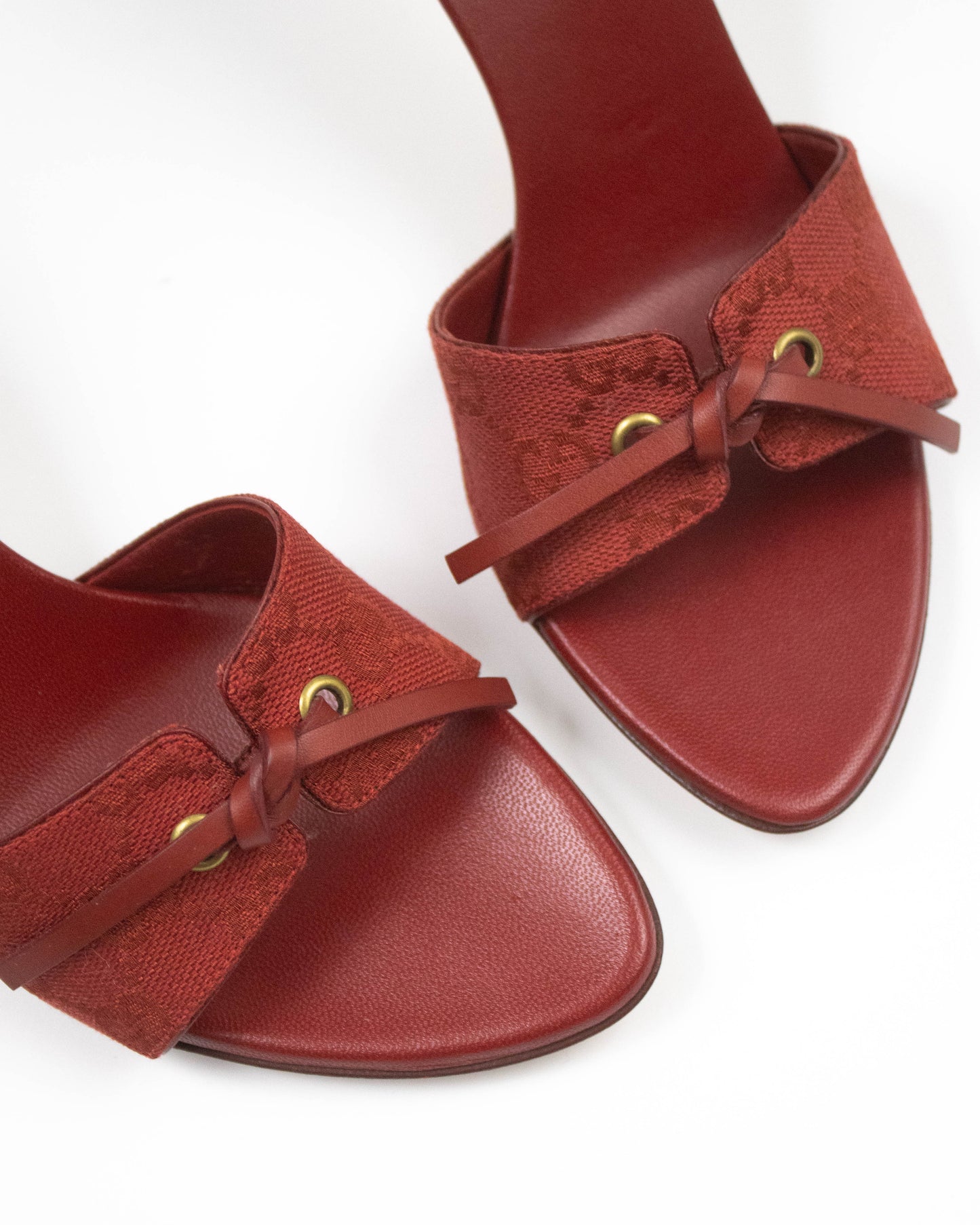 Vintage Gucci Red Monogram Canvas Mules Bow Detail / 36 (US 6)