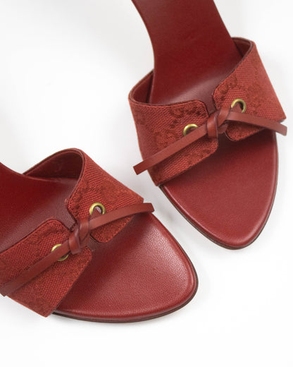 Vintage Gucci Red Monogram Canvas Mules Bow Detail / 36 (US 6)