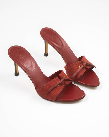 Vintage Gucci Red Monogram Canvas Mules Bow Detail / 36 (US 6)