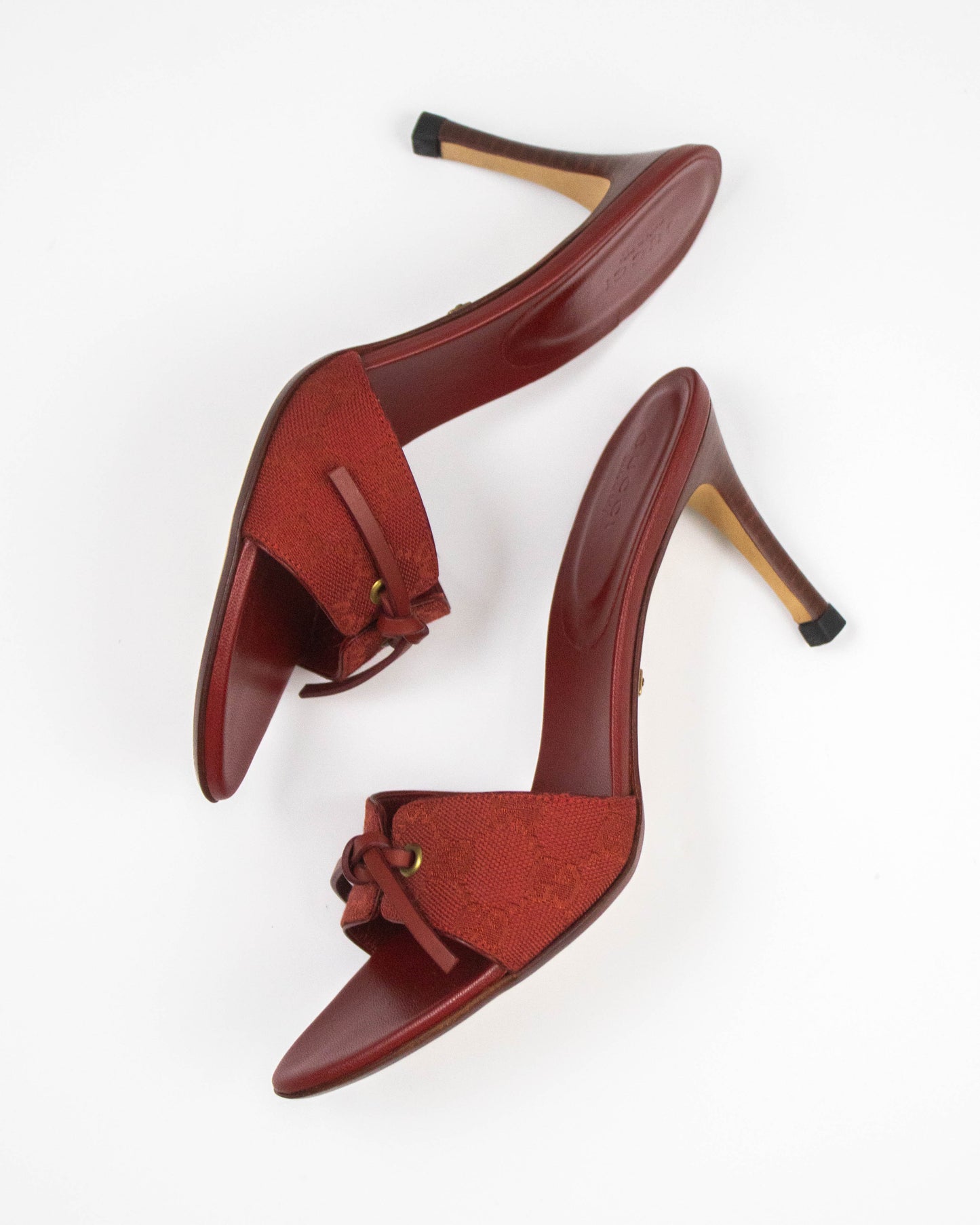 Vintage Gucci Red Monogram Canvas Mules Bow Detail / 36 (US 6)