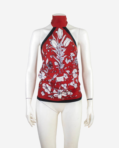 Vintage Gucci Red Silk Halterneck Scarf Tie Top