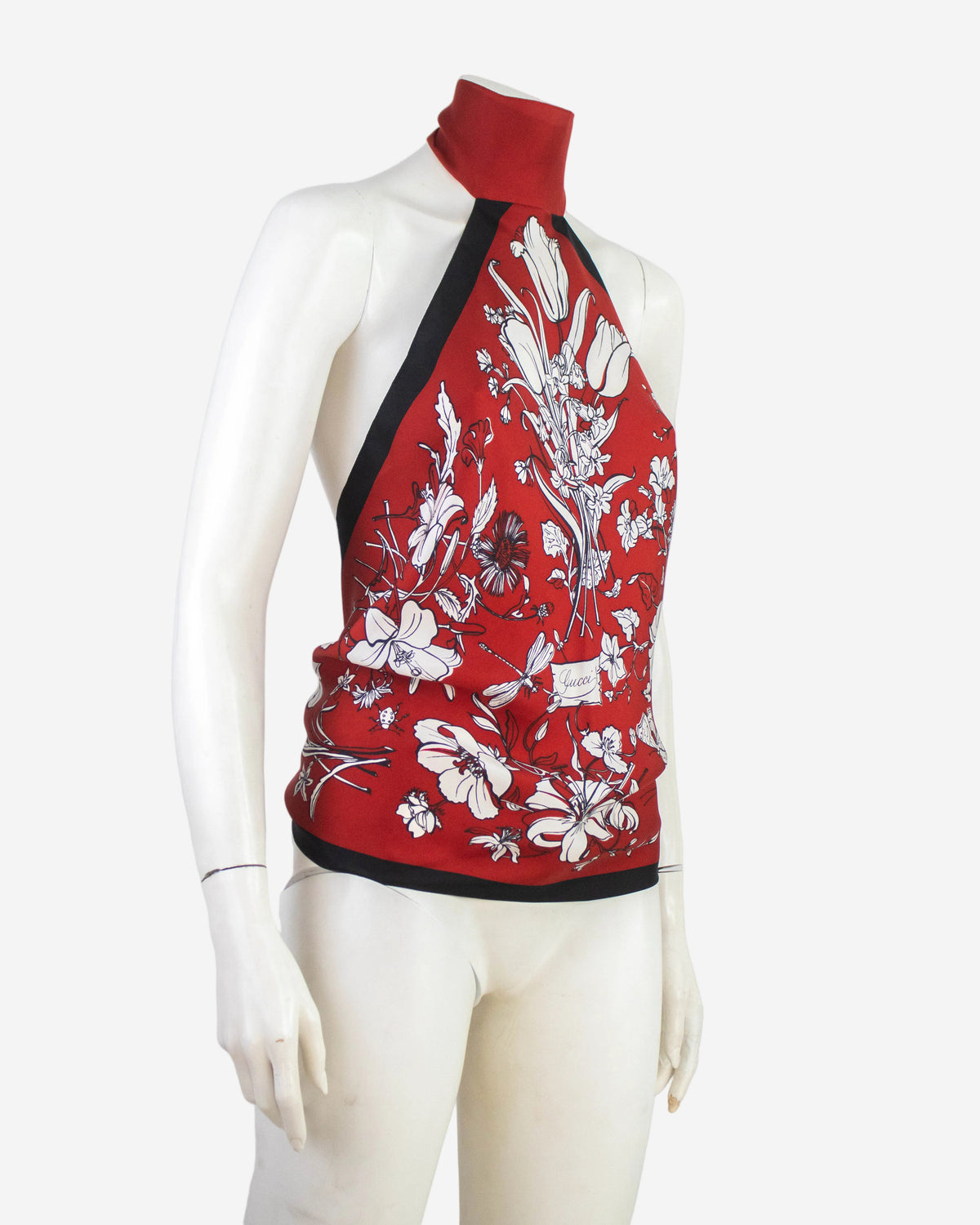 Vintage Gucci Red Silk Halterneck Scarf Tie Top