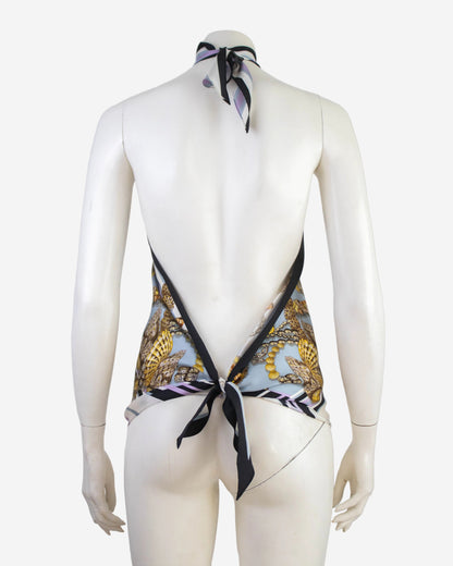 Vintage Gucci Resort 2009 Silk Seashell Print Scarf Tie Top