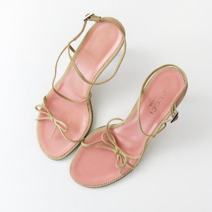 Vintage Gucci by Tom Ford Beige Suede Minimalist Bow Strappy Sandals / 37.5 (US 37.5)