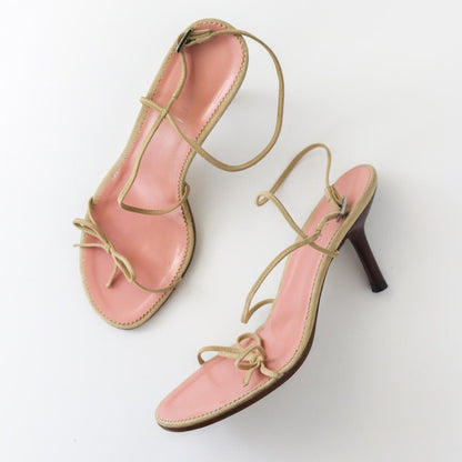 Vintage Gucci by Tom Ford Beige Suede Minimalist Bow Strappy Sandals / 37.5 (US 37.5)