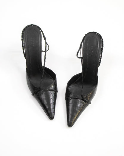 Vintage Gucci by Tom Ford Black Braided Detail Slingback Heels / 39 (US 9)