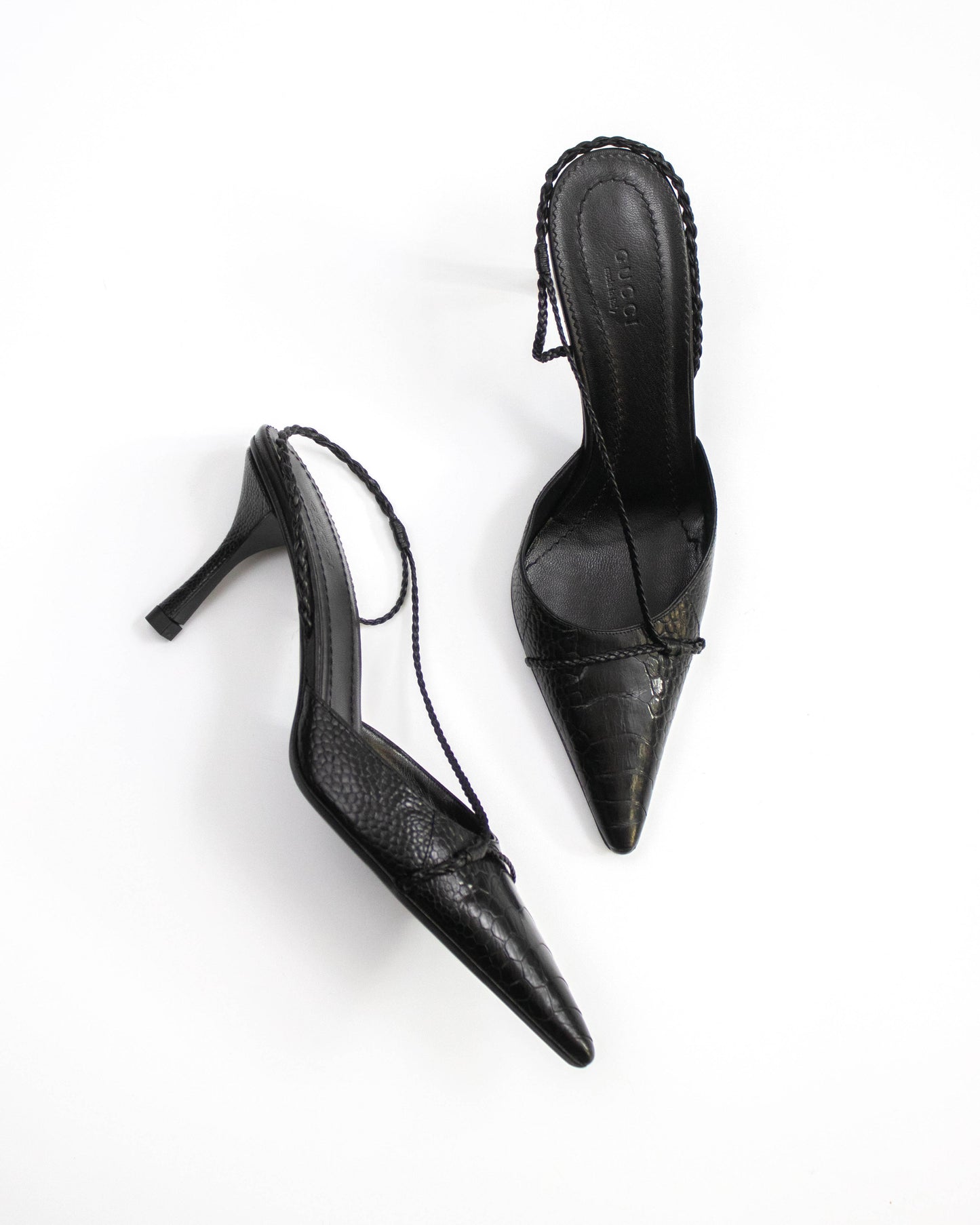 Vintage Gucci by Tom Ford Black Braided Detail Slingback Heels / 39 (US 9)