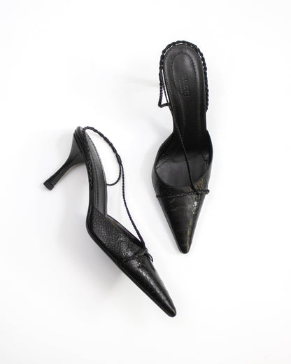 Vintage Gucci by Tom Ford Black Braided Detail Slingback Heels / 39 (US 9)