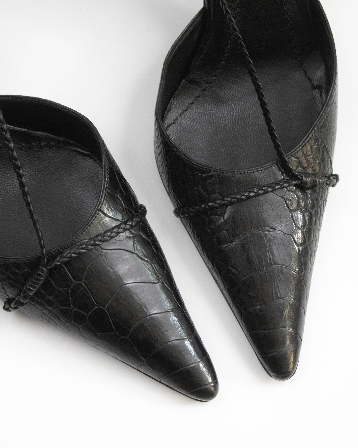 Vintage Gucci by Tom Ford Black Braided Detail Slingback Heels / 39 (US 9)