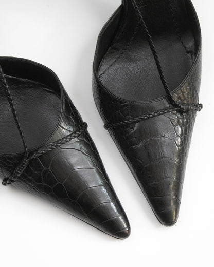 Vintage Gucci by Tom Ford Black Braided Detail Slingback Heels / 39 (US 9)