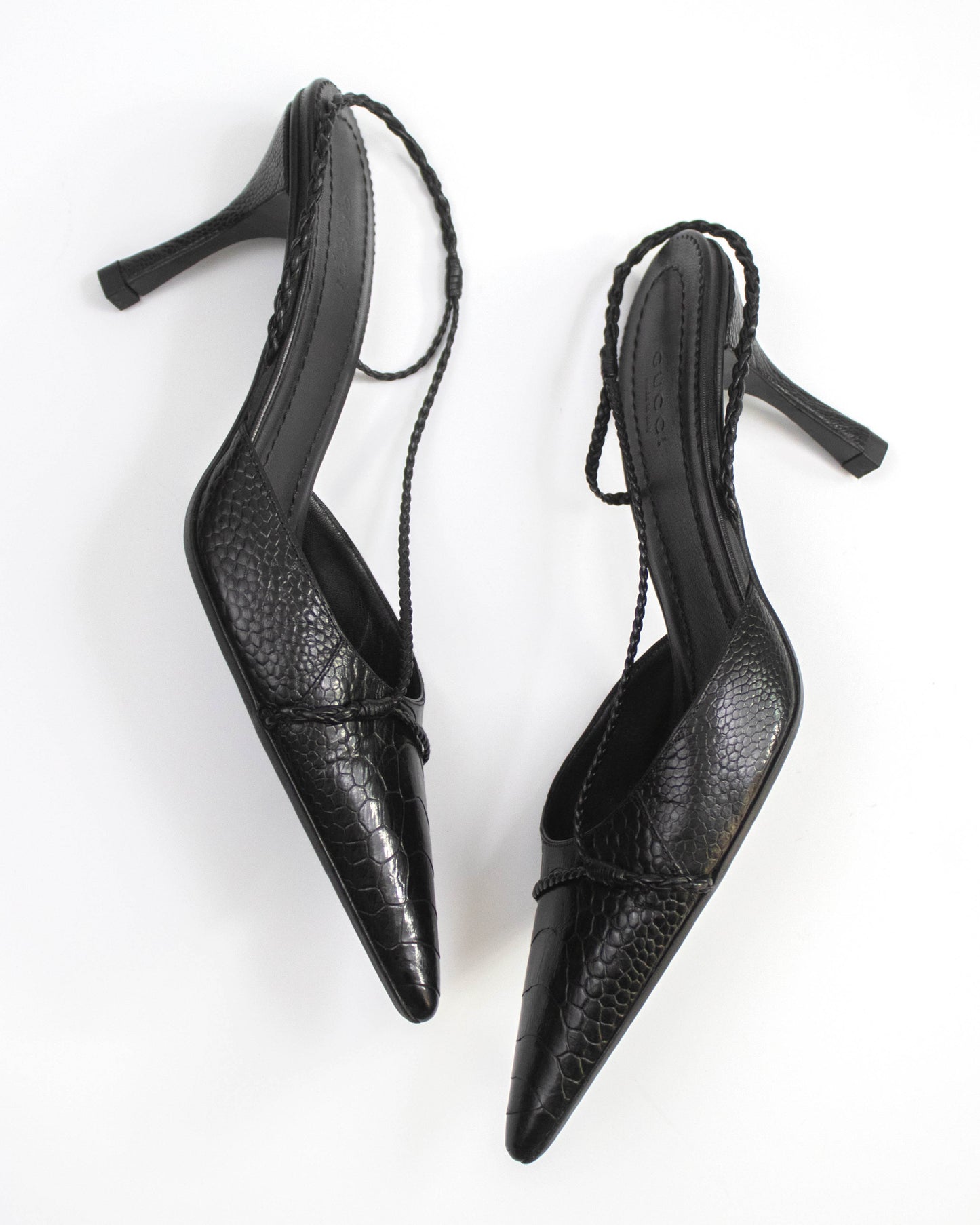 Vintage Gucci by Tom Ford Black Braided Detail Slingback Heels / 39 (US 9)