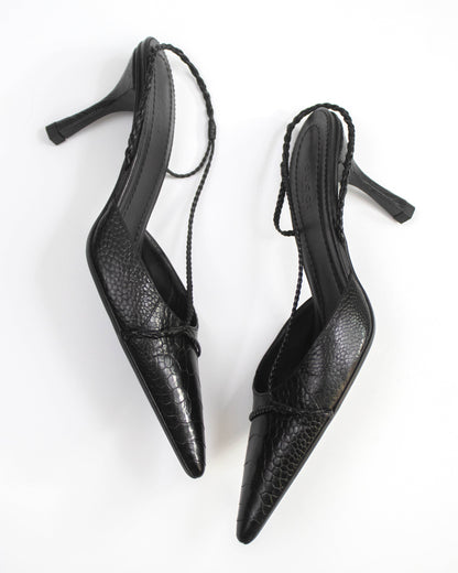 Vintage Gucci by Tom Ford Black Braided Detail Slingback Heels / 39 (US 9)