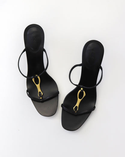 Vintage Gucci by Tom Ford Black Kitten Heel Mules Horsebit Detail / 37.5 (US 7.5)