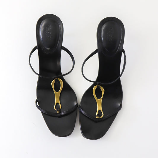 Vintage Gucci by Tom Ford Black Kitten Heel Mules Horsebit Detail / 38 (US 8)