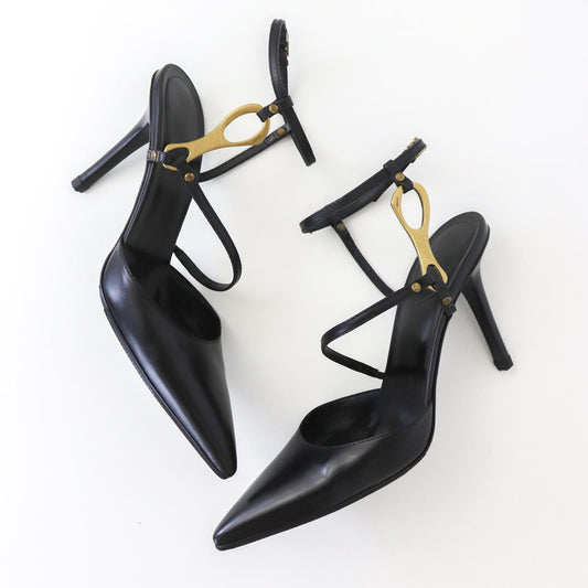 Vintage Gucci by Tom Ford Black Leather Metal Horsebit Detail Heels / 36.5 (US 6.5)