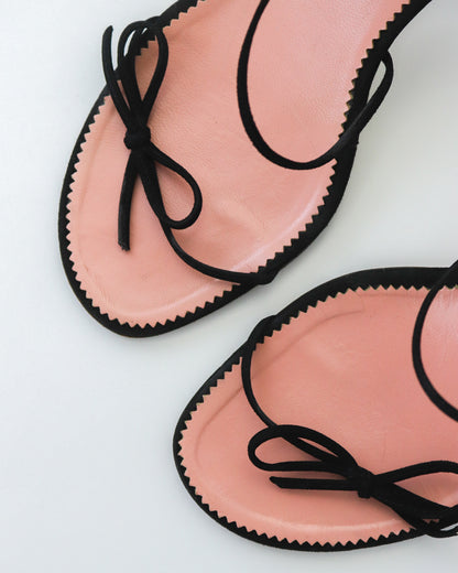 Vintage Gucci by Tom Ford Black Suede Minimalist Bow Strappy Sandals / 37 (US 7)