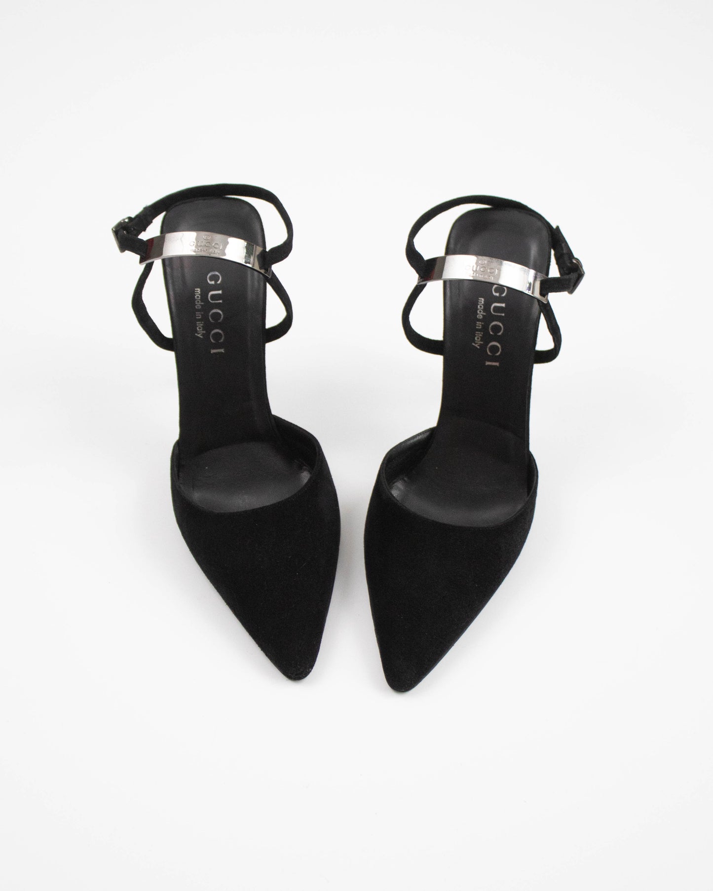 Vintage Gucci by Tom Ford Black Suede Pumps Logo Plate Detail / 35.5 (US 5.5)