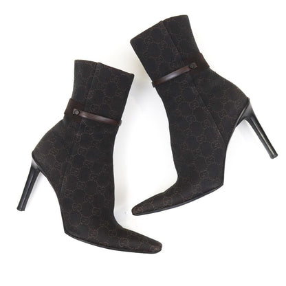 Vintage Gucci by Tom Ford Brown GG Monogram Canvas Ankle Boots Heels / 36.5 (US 6.5)