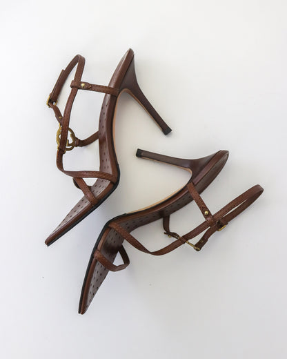 Vintage Gucci by Tom Ford Brown Interlocking G Logo Strappy Sandals / 38 (US 8)