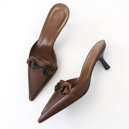Vintage Gucci by Tom Ford Brown Leather Kitten Heel Horsebit Mules / 37.5 (US 7.5)