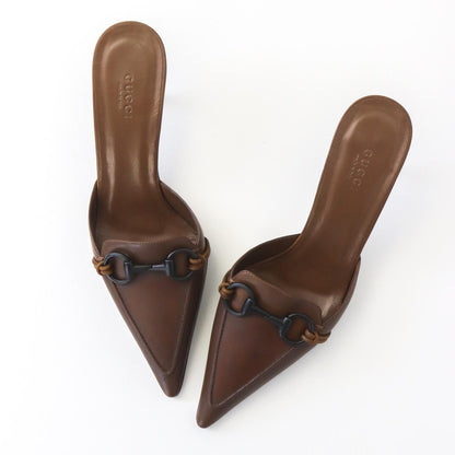 Vintage Gucci by Tom Ford Brown Leather Kitten Heel Horsebit Mules / 37.5 (US 7.5)