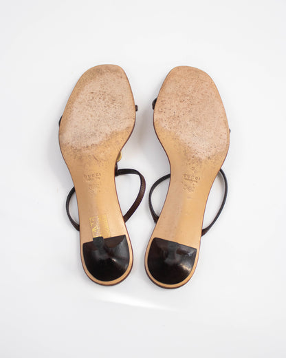 Vintage Gucci by Tom Ford Brown Leather Kitten Heel Mules Horsebit Detail / 38 (US 8)