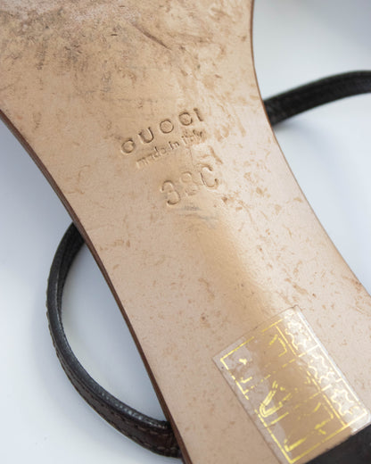 Vintage Gucci by Tom Ford Brown Leather Kitten Heel Mules Horsebit Detail / 38 (US 8)