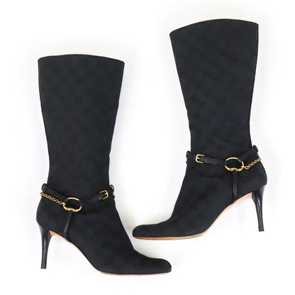 Vintage Gucci by Tom Ford Canvas Monogram Boots Horsebit Chain Heels / 36 (US 6)