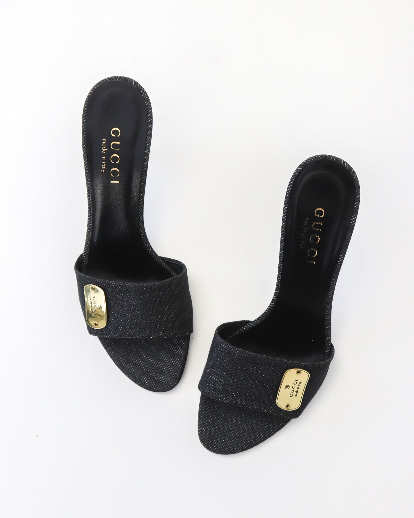 Vintage Gucci by Tom Ford Denim Mule Heels Logo Plates Detail / 36 (US 6)
