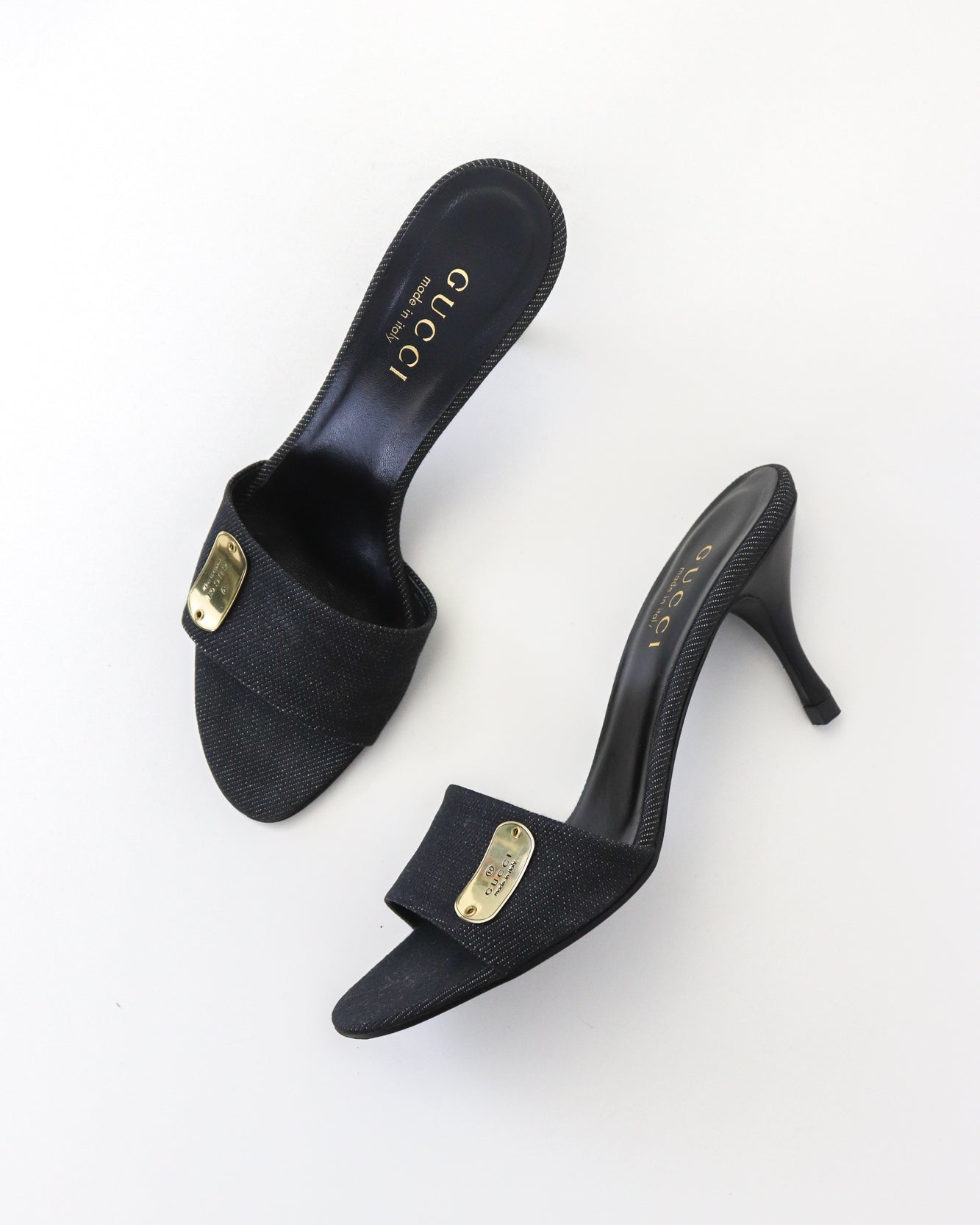 Vintage Gucci by Tom Ford Denim Mule Heels Logo Plates Detail / 36 (US 6)